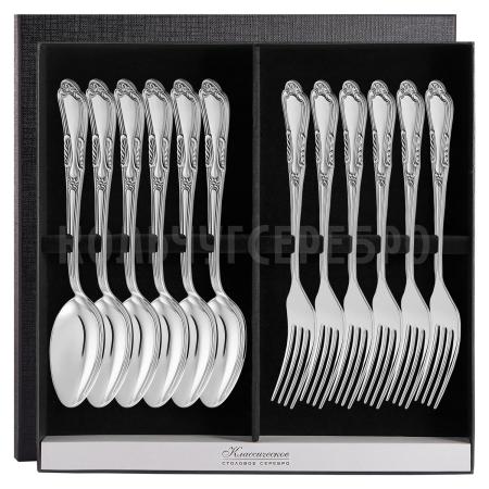 СЕРЕБРЯНЫЙ СТОЛОВЫЙ НАБОР "ВИЗАНТИЯ" №22 (6 ВИЛОК, 6 ЛОЖЕК) - МСТЕРСКИЙ ЮВЕЛИР