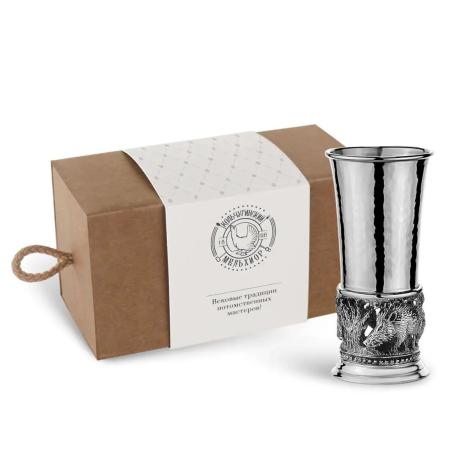 СТОПКА "КАБАНЫ" ПОСЕРЕБРЕННАЯ С ЧЕРНЕНИЕМ КОВАННАЯ (1 ШТУКА) – КОЛЬЧУГИНСКИЙ МЕЛЬХИОР