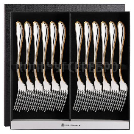 СТОЛОВЫЙ НАБОР ИЗ МЕЛЬХИОРА "КАПЕЛЬКА" С ПОЗОЛОТОЙ (12 ВИЛОК) – КОЛЬЧУГИНСКИЙ МЕЛЬХИОР