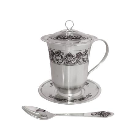 СЕРЕБРЯНЫЙ ЗАВАРОЧНЫЙ НАБОР ДЛЯ ЧАЯ "БОДРОСТЬ" (5 ПРЕДМЕТОВ) – СЕВЕРНАЯ ЧЕРНЬ