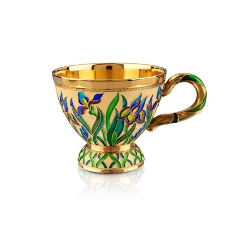 СЕРЕБРЯНАЯ ЧАЙНАЯ ЧАШКА "ИРИСЫ" - РУССКИЕ САМОЦВЕТЫ