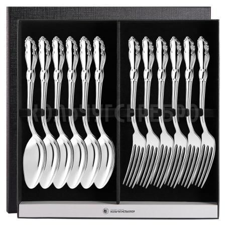 СТОЛОВЫЙ НАБОР ИЗ МЕЛЬХИОРА "ЛИРА" (6 ВИЛОК, 6 ЛОЖЕК) – КОЛЬЧУГИНСКИЙ МЕЛЬХИОР