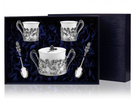 КОФЕЙНАЯ ПАРА И САХАРНИЦА "РОЗА" – АРГЕНТА