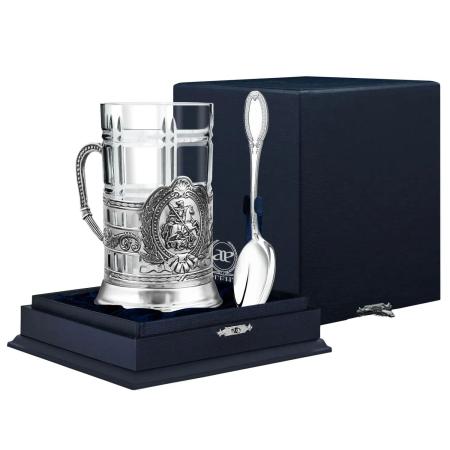 СЕРЕБРЯНЫЙ ПОДСТАКАННИК "ГЕОРГИЙ ПОБЕДОНОСЕЦ" С ЛОЖКОЙ – АРГЕНТА