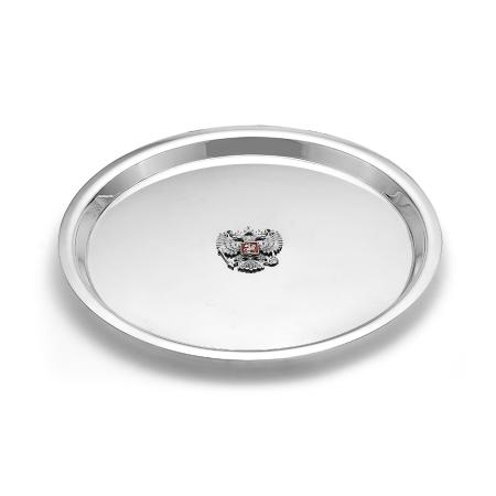 СЕРЕБРЯНЫЙ ПОДНОС "С ГЕРБОМ РОССИИ" БЕЗ РУЧЕК – КРАСНАЯ ПРЕСНЯ