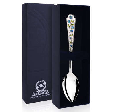 СЕРЕБРЯНАЯ ЧАЙНАЯ ЛОЖКА "ЛЕТО-ВАСИЛЕК" С ЭМАЛЬЮ – АРГЕНТА