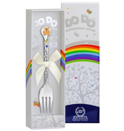 СЕРЕБРЯНАЯ ДЕТСКАЯ ВИЛКА "МЕДВЕЖОНОК" ОРАНЖЕВЫЙ С ПОЗОЛОТОЙ (ДО-ДО) – АРГЕНТА