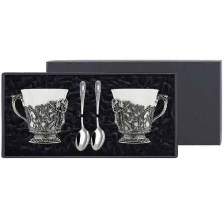 НАБОР ДЛЯ ЧАЯ "ЛОСЬ" С ЧЕРНЕНИЕМ (ПАРА) – КОЛЬЧУГИНСКИЙ МЕЛЬХИОР