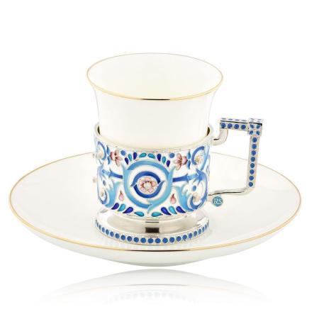 СЕРЕБРЯНЫЙ КОФЕЙНЫЙ НАБОР С БРИЛЛИАНТАМИ 33551 – РУССКИЕ САМОЦВЕТЫ