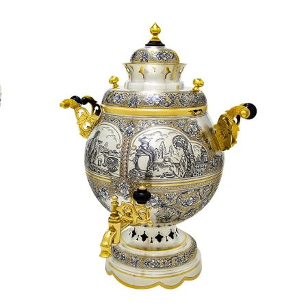 СЕРЕБРЯНЫЙ САМОВАР "ТЁПЛАЯ БЕСЕДА" С ПОЗОЛОТОЙ – СЕВЕРНАЯ ЧЕРНЬ