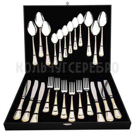 СТОЛОВЫЙ НАБОР ИЗ МЕЛЬХИОРА "ГРАЦИЯ" №8 С ПОЗОЛОТОЙ (24 ПРЕДМЕТА) – МСТЕРСКИЙ ЮВЕЛИР