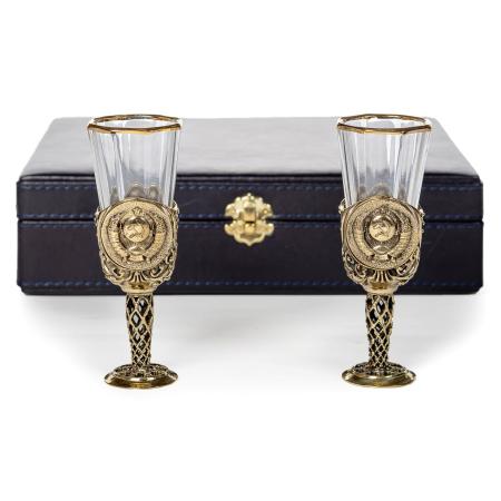 ЛАФИТНИК ДЛЯ ВОДКИ "ГЕРБ СССР" ЛАТУННЫЙ 2 ШТ