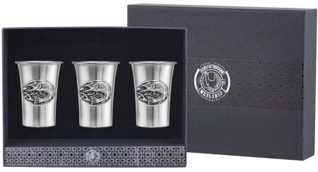 НАБОР СТОПОК "ЩУКА" ПОСЕРЕБРЕННАЯ С ЧЕРНЕНИЕМ (3 ШТУКИ) – КОЛЬЧУГИНСКИЙ МЕЛЬХИОР