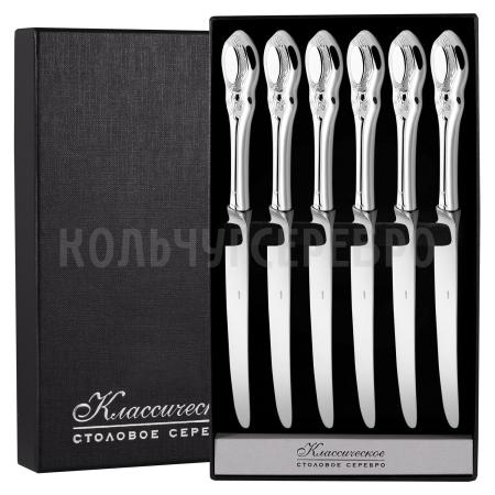 СЕРЕБРЯНЫЙ СТОЛОВЫЙ НАБОР "КУПЕЧЕСКИЙ" (6 СТОЛОВЫХ НОЖЕЙ)  - СЕВЕРНАЯ ЧЕРНЬ