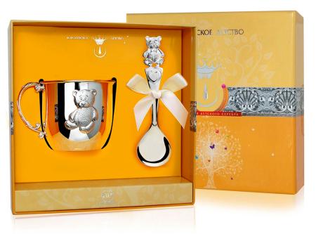 ДЕТСКАЯ КРУЖКА С ЛОЖКОЙ "МИШКА" – АРГЕНТА