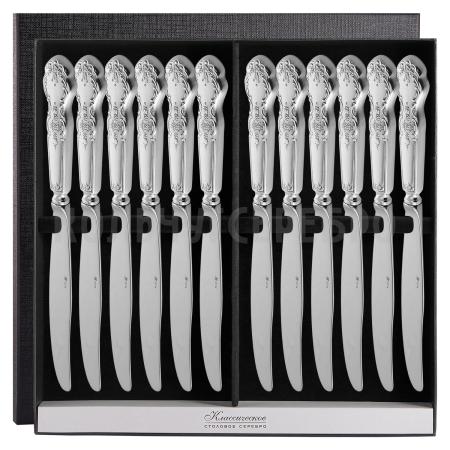 СЕРЕБРЯНЫЙ СТОЛОВЫЙ НАБОР "ЧЕРЕМУХА" (12 НОЖЕЙ) – МСТЕРСКИЙ ЮВЕЛИР