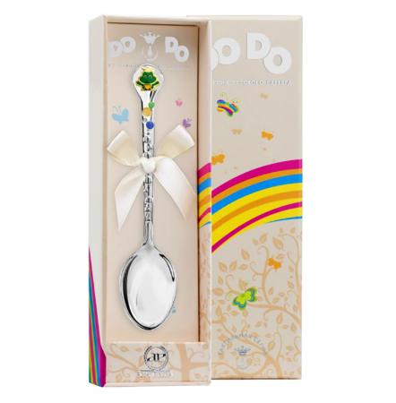 СЕРЕБРЯНАЯ ДЕТСКАЯ ЛОЖКА "ЛЯГУШОНОК" С ПОЗОЛОТОЙ И ЭМАЛЬЮ (ДО-ДО) – АРГЕНТА