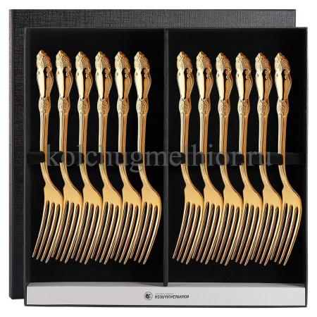 МЕЛЬХИОРОВЫЙ СТОЛОВЫЙ НАБОР "РОЗА" ПОЗОЛОЧЕННАЯ (12 ВИЛОК) – КОЛЬЧУГИНСКИЙ МЕЛЬХИОР