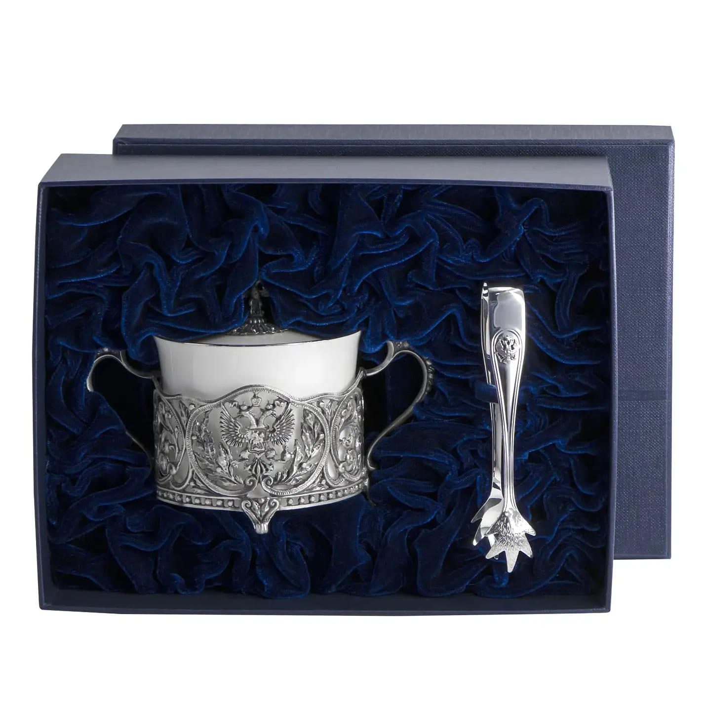 СЕРЕБРЯНАЯ САХАРНИЦА "ГЕРБ" С ЩИПЦАМИ – АРГЕНТА