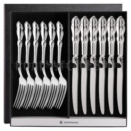 СТОЛОВЫЙ НАБОР ИЗ МЕЛЬХИОРА "ЛИРА" (6 ВИЛОК, 6 НОЖЕЙ) – КОЛЬЧУГИНСКИЙ МЕЛЬХИОР