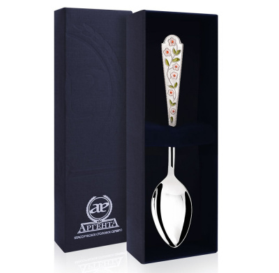 Серебряные столовые приборы купить в Москве СЕРЕБРЯНАЯ ЧАЙНАЯ ЛОЖКА "ЛЕТО-РОМАШКА" С ЭМАЛЬЮ