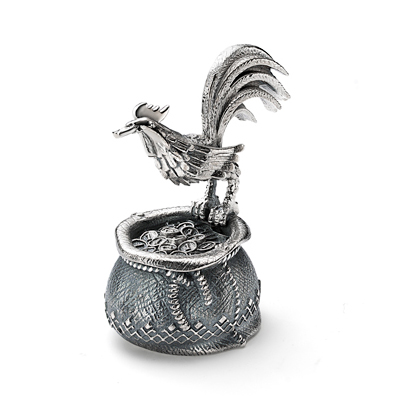 СЕРЕБРЯНАЯ СТАТУЭТКА "ПЕТУХ НА МЕШКЕ ДЕНЕГ" – АЛЬТМАСТЕР