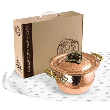 КАСТРЮЛЯ МЕДНАЯ "КУКУРУЗА" КОВАННАЯ С КРЫШКОЙ (2 ЛИТРА) – КОЛЬЧУГИНСКИЙ МЕЛЬХИОР