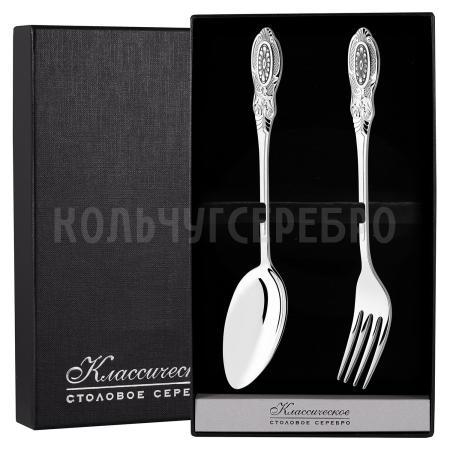 СЕРЕБРЯНЫЙ СТОЛОВЫЙ НАБОР "КУПЕЧЕСКИЙ" С ЧЕРНЕНИЕМ (2 ПРЕДМЕТА) - СЕВЕРНАЯ ЧЕРНЬ