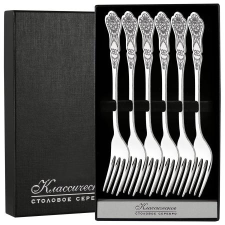 СЕРЕБРЯНЫЙ СТОЛОВЫЙ НАБОР "ЧЕРНЕВОЙ" С ЧЕРНЕНИЕМ (6 СТОЛОВЫХ ВИЛОК) - СЕВЕРНАЯ ЧЕРНЬ