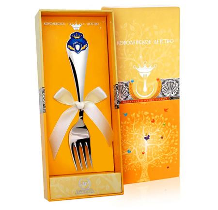 СЕРЕБРЯНАЯ ДЕТСКАЯ ВИЛКА "ПРИНЦ" КД С ПОЗОЛОТОЙ И ЭМАЛЬЮ – АРГЕНТА