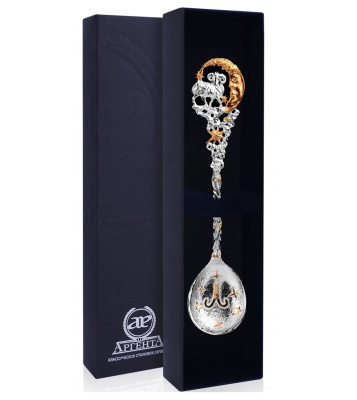 СЕРЕБРЯНАЯ ЧАЙНАЯ ЛОЖКА "ЗОДИАК-ТЕЛЕЦ" С ПОЗОЛОТОЙ – АРГЕНТА