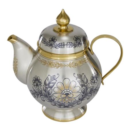 СЕРЕБРЯНЫЙ ЧАЙНИК "АСТРА" С ЧЕРНЕНИЕМ И ПОЗОЛОТОЙ – СЕВЕРНАЯ ЧЕРНЬ