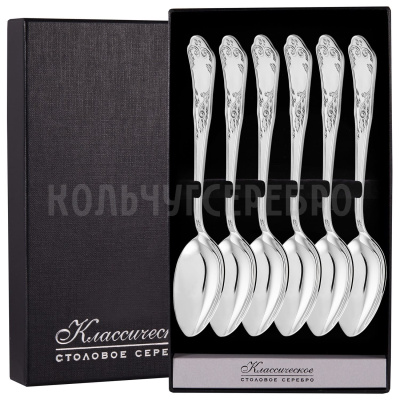 СЕРЕБРЯНЫЙ ДЕСЕРТНЫЙ НАБОР "КЛАССИКА" №10 (6 ДЕСЕРТНЫХ ЛОЖЕК) - МСТЕРСКИЙ ЮВЕЛИР