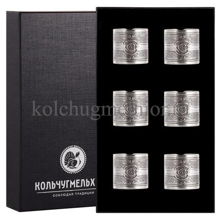 НАБОР ИЗ МЕЛЬХИОРА "РОЗА" С ЧЕРНЕНИЕМ (6 КОЛЕЦ ДЛЯ САЛФЕТОК) – КОЛЬЧУГИНСКИЙ МЕЛЬХИОР