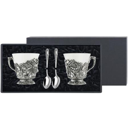 НАБОР ДЛЯ ЧАЯ "КАБАН И ВОЛК" С ЧЕРНЕНИЕМ (ПАРА) – КОЛЬЧУГИНСКИЙ МЕЛЬХИОР