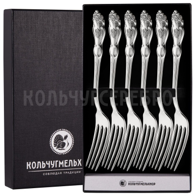 СТОЛОВЫЙ НАБОР ИЗ МЕЛЬХИОРА "ГЕРБ" С ЧЕРНЕНИЕМ (6 ВИЛОК) – КОЛЬЧУГИНСКИЙ МЕЛЬХИОР