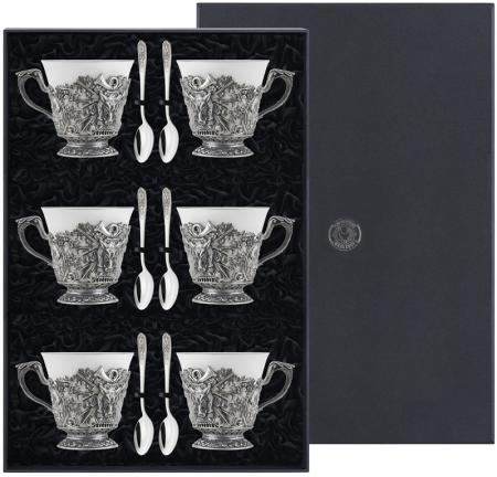 НАБОР ДЛЯ ЧАЯ "КАБАН" С ЧЕРНЕНИЕМ (3 ПАРЫ) – КОЛЬЧУГИНСКИЙ МЕЛЬХИОР