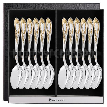 СТОЛОВЫЙ НАБОР ИЗ МЕЛЬХИОРА "ЖАСМИН" С ПОЗОЛОТОЙ (12 ЛОЖЕК) – КОЛЬЧУГИНСКИЙ МЕЛЬХИОР
