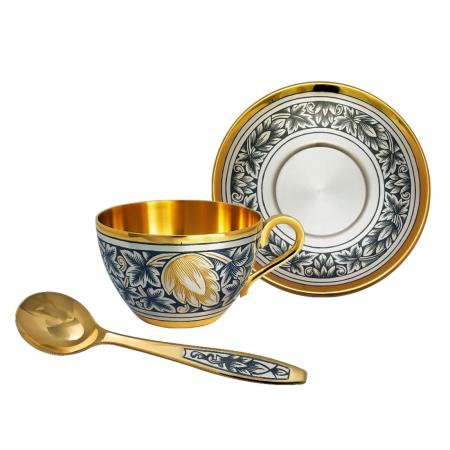 СЕРЕБРЯНЫЙ КОФЕЙНЫЙ НАБОР "ХМЕЛЬ 3" (3 ПРЕДМЕТА) – СЕВЕРНАЯ ЧЕРНЬ