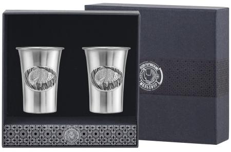 НАБОР СТОПОК "ЛЕЩ" ПОСЕРЕБРЕННЫЙ С ЧЕРНЕНИЕМ (2 ШТУКИ) – КОЛЬЧУГИНСКИЙ МЕЛЬХИОР