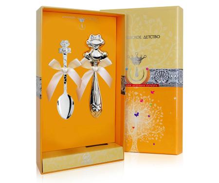 ДЕТСКИЙ НАБОР: ЛОЖКА И ПОГРЕМУШКА "ЛЯГУШКА" №1 – АРГЕНТА