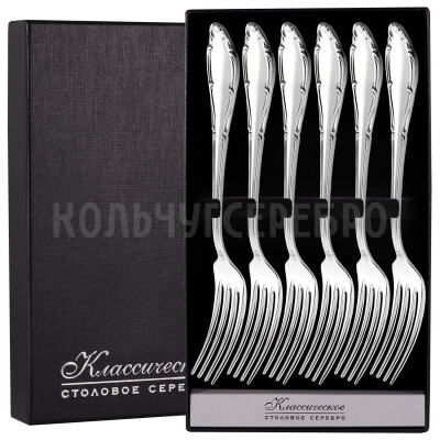 СЕРЕБРЯНЫЙ СТОЛОВЫЙ НАБОР "АФРОДИТА" С ЧЕРНЕНИЕМ (6 ВИЛОК) - МСТЕРСКИЙ ЮВЕЛИР