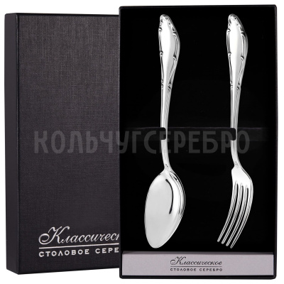 СЕРЕБРЯНЫЙ СТОЛОВЫЙ НАБОР "АФРОДИТА" С ЧЕРНЕНИЕМ (2 ПРЕДМЕТА) - МСТЕРСКИЙ ЮВЕЛИР