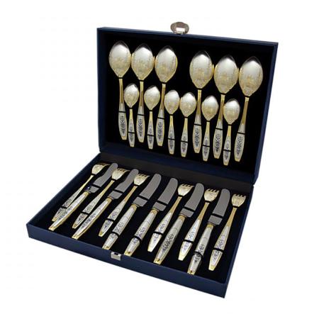 СЕРЕБРЯНЫЙ СТОЛОВЫЙ НАБОР "АСТРА" С ПОЗОЛОТОЙ (24 ПРЕДМЕТА) - СЕВЕРНАЯ ЧЕРНЬ