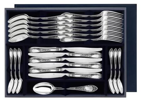 СЕРЕБРЯНЫЙ СТОЛОВЫЙ НАБОР "ПРЕСТИЖ" С ЧЕРНЕНИЕМ (24 ПРЕДМЕТА) – АРГЕНТА