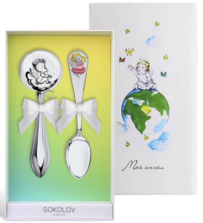 ДЕТСКИЙ НАБОР: ЛОЖКА С ПОГРЕМУШКОЙ "АНГЕЛОК" №2 – SOKOLOV