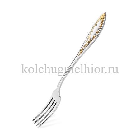 ДЕСЕРТНАЯ ВИЛКА ИЗ МЕЛЬХИОРА "ПЛАМЯ" С ПОЗОЛОТОЙ – КОЛЬЧУГИНСКИЙ МЕЛЬХИОР