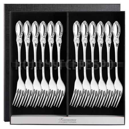 СЕРЕБРЯНЫЙ СТОЛОВЫЙ НАБОР "КУПЕЧЕСКИЙ" (12 СТОЛОВЫХ ВИЛОК)  - СЕВЕРНАЯ ЧЕРНЬ