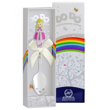 СЕРЕБРЯНАЯ ДЕТСКАЯ ЛОЖКА "ЗОЛУШКА" С ПОЗОЛОТОЙ И ЭМАЛЬЮ (ДО-ДО) – АРГЕНТА