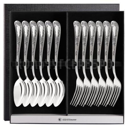 СТОЛОВЫЙ НАБОР ИЗ МЕЛЬХИОРА "ГЛОРИЯ" С ЧЕРНЕНИЕМ (6 ВИЛОК, 6 ЛОЖЕК) – МСТЕРСКИЙ ЮВЕЛИР